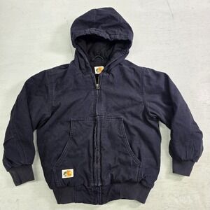 Bass Pro Shops Black Full Zip Insulated‎ Canvas Work Jacket Youth Kids Boys Sz S